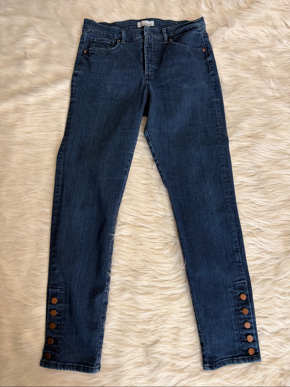 LOFT Skinny Ankle Crop Side-Button Cuff Jeans